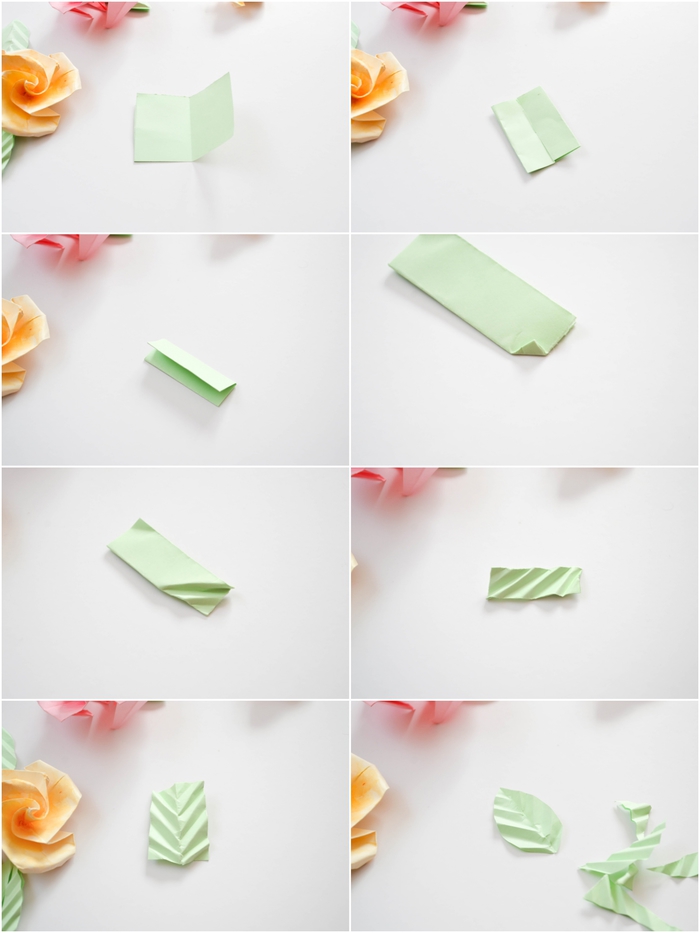 tuto origami facile pour réaliser une feuille en papier plié qui va rehausser la beauté de votre rose en origami
