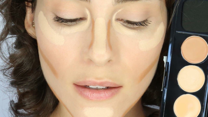 maquillage visage avec produits de contouring, les zones du visage à maquiller