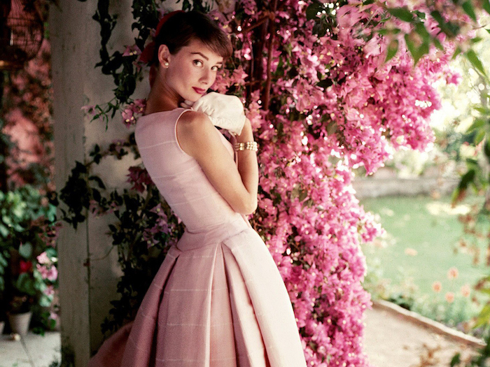 Vetement femme robe de soirée simple et chic robe habillée robe rose Audrey Hepburn