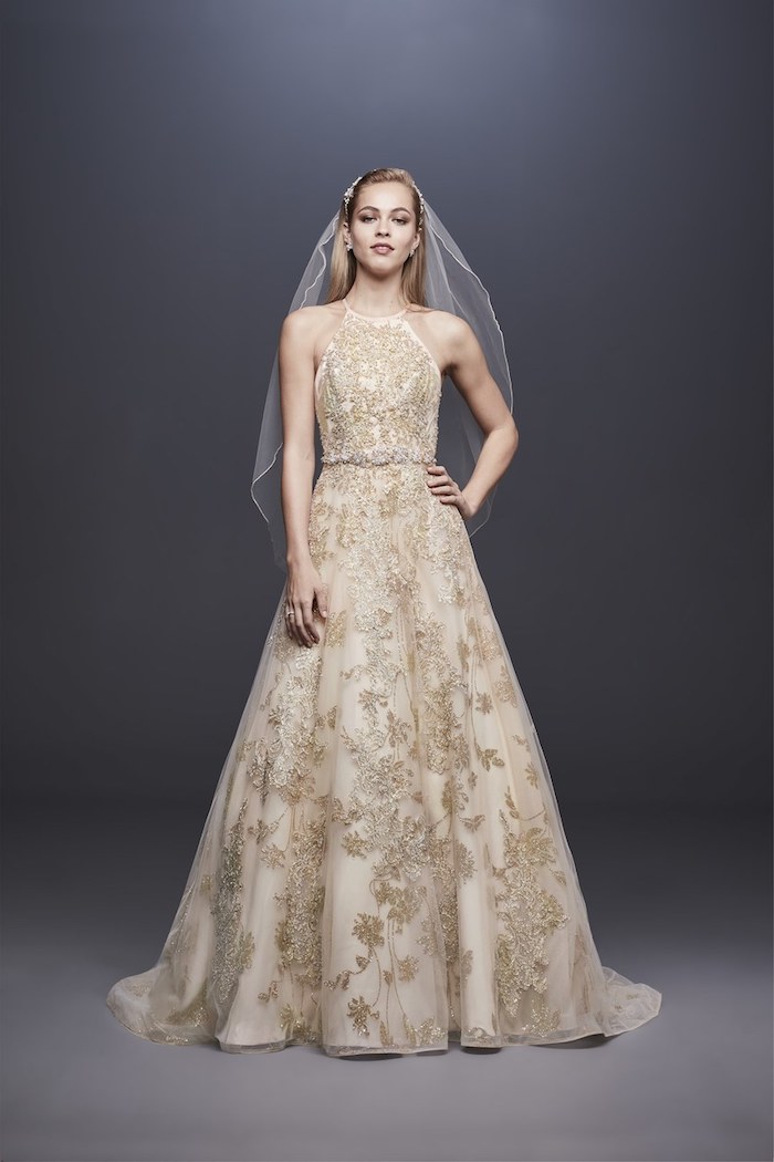Robe de mariée 2018 robe dentelle mariage luxueuse robe de mariage magnifique coureur doré dentelle