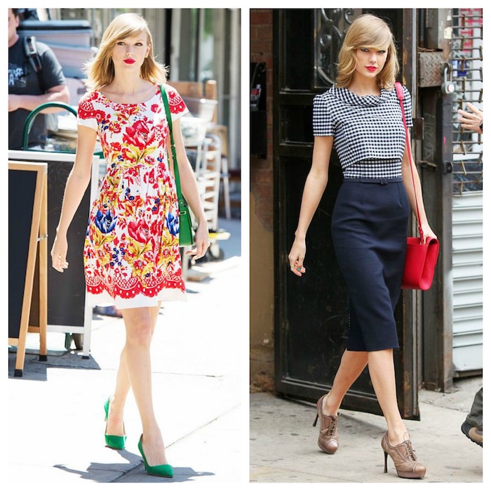 Tenue habillée pour bapteme idée tenue spéciale pour un bâpteme quelle tenue choisir femme célèbre Taylor Swift tenue chic vintage