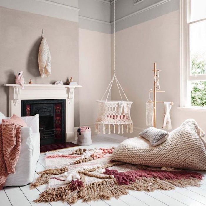 Cool idée comment décorer sa chambre à coucher contemporaine minimaliste beige coin lecture cheminee balancoire bebe