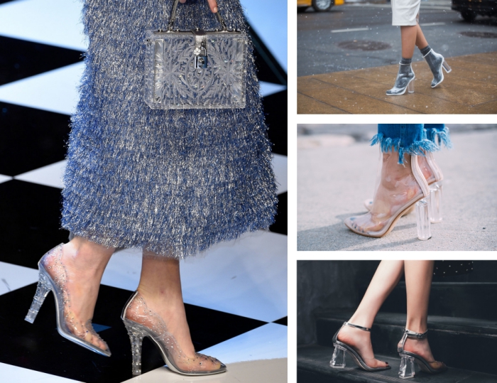 modèles de chaussure a la mode à design transparent, comment porter des sandales PVC claires avec chaussettes grises