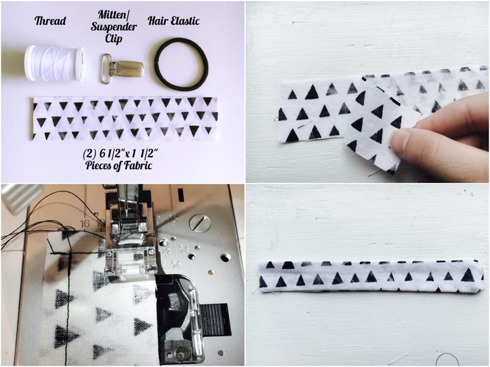 jolie accroche tetine en tissu imprimé à motif géométrique scandinave que vous pouvez réaliser en peu de temps 