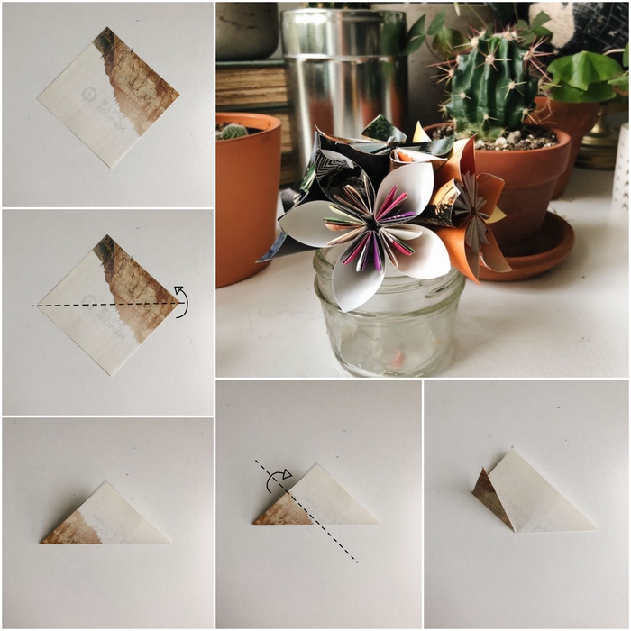tuto origami facile avec les plis de base en détail pour réaliser une fleur à quatre pétales