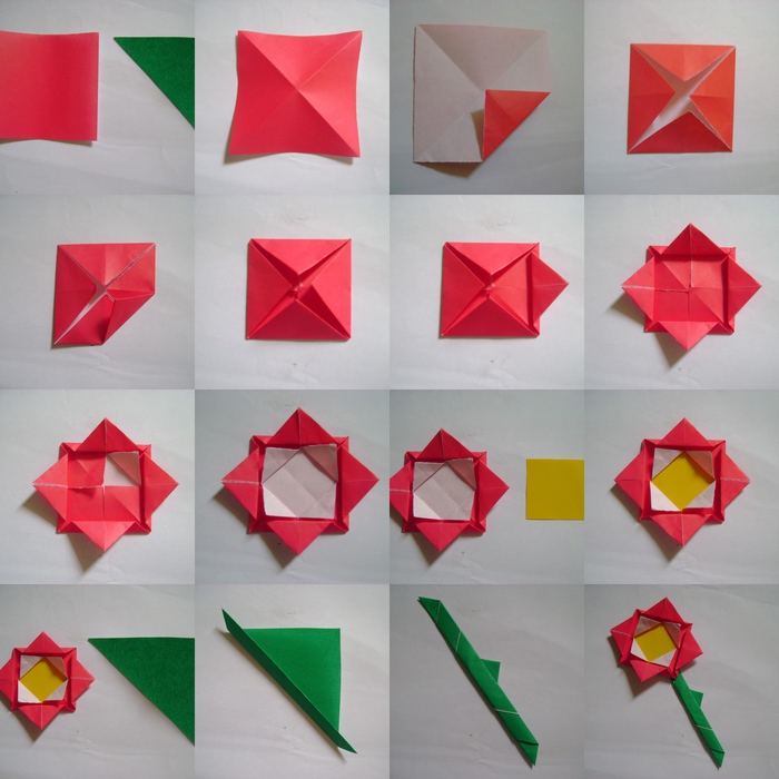 idée pour bricolage de printemps facile, le pas à pas d'une fleur en origami en forme de rose stylisée 
