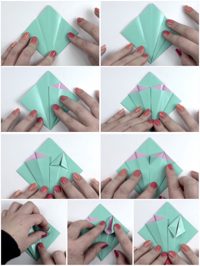 tuto fleur en papier double face pour réaliser un joli lis en origami avec lequel on pourrait décorer un emballage cadeau