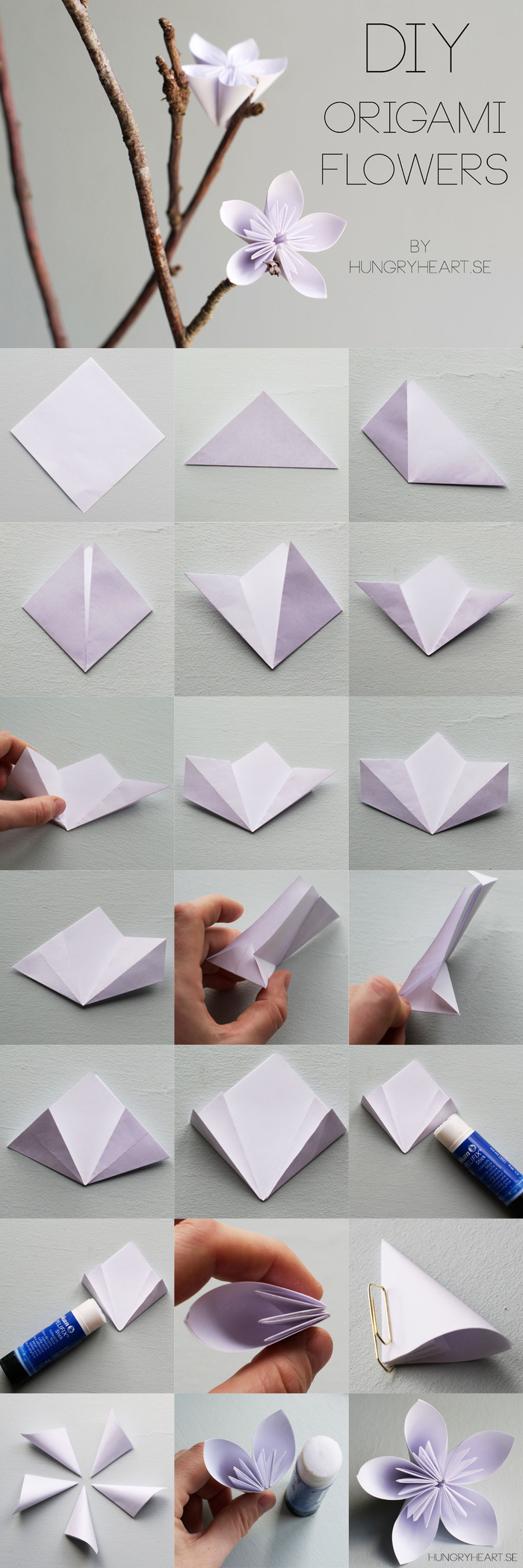 pliage esthétique et harmonieux d'une fleur en origami kusudama, idée pour une déco en branche fleurie décorée de fleurs en origami
