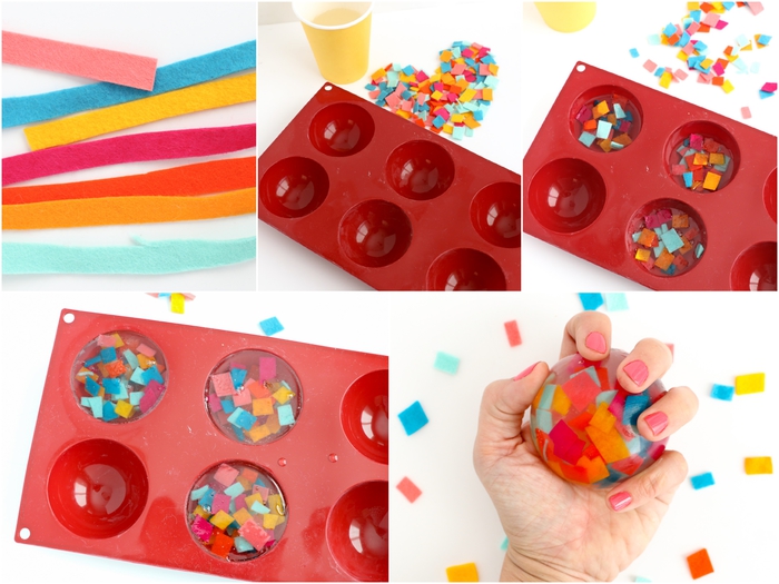idée cadeau fête des mères à faire soi-même, comment faire des savons de fantaisie à confettis colorés en feutrine pour gâter sa maman 