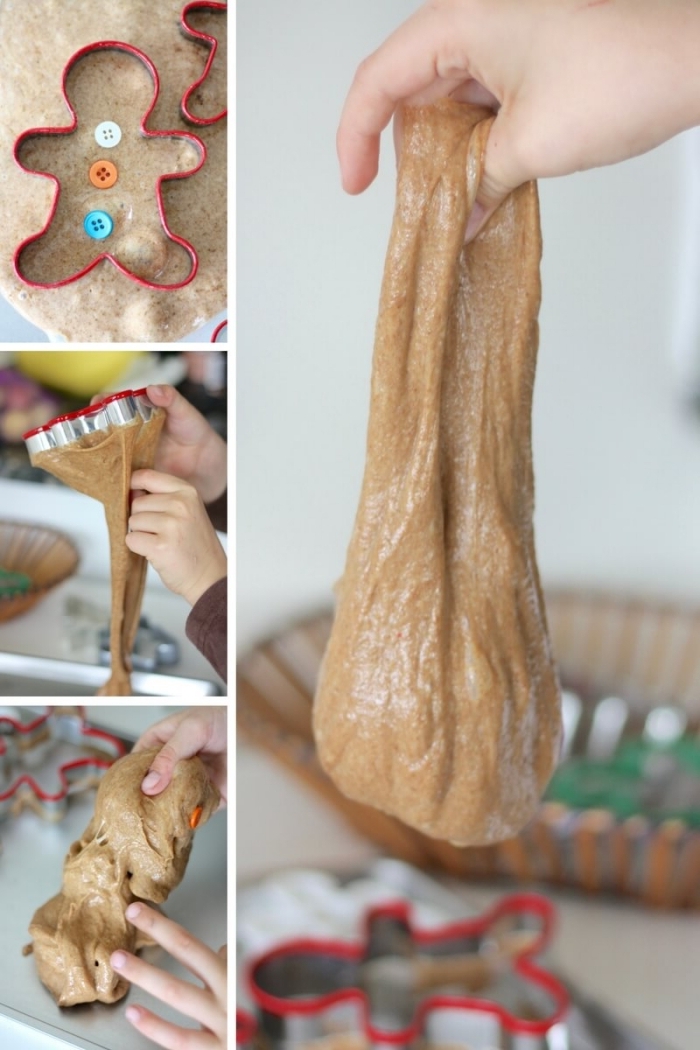 idée de bricolage de noël pour amuser les enfants, recette du slime facile parfumé au pain d'épices 