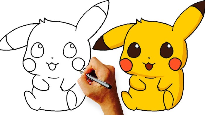 Idée déssin mignon dessin pikachu photo à copier image dessin à faire Pikachu en jaune 