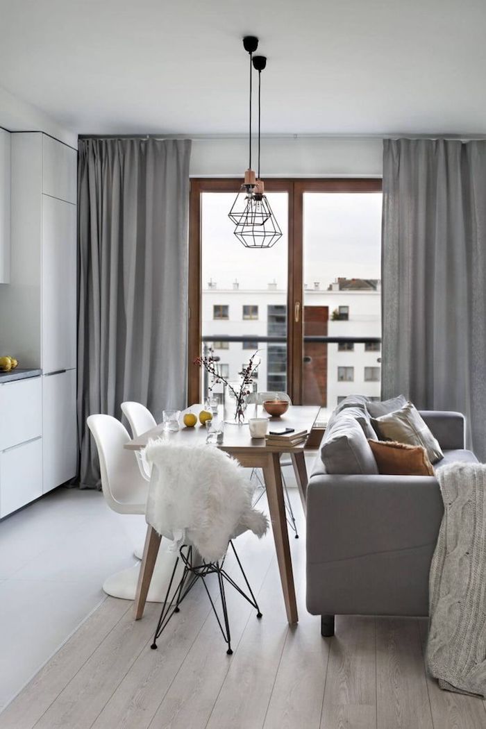 Salon cosy en blanc et gris aménager un salon en longueur déco scandinave appartement déco simple