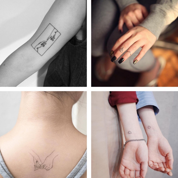 idée tatouage sur le thème d'amour, petit dessin sur les poignets à design mini coeur, tattoo pour amoureux