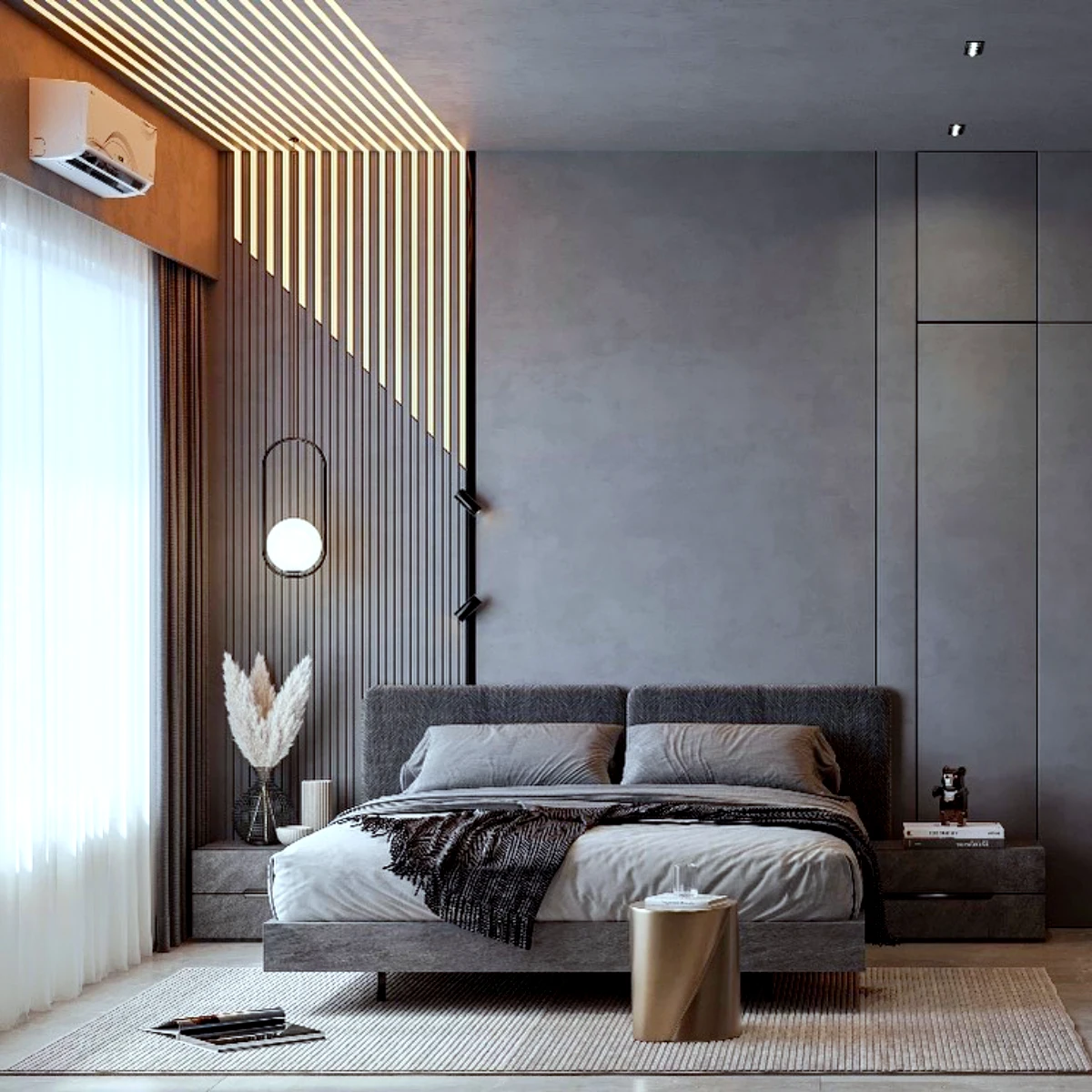 chambre a coucher dans les tons gris super modern et design