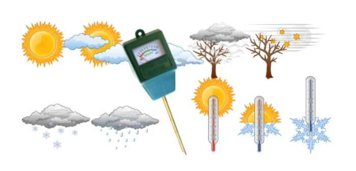 illustration avec les conditions et facteurs météo pour le compost, emplacement d'ombrage et manque de soleil