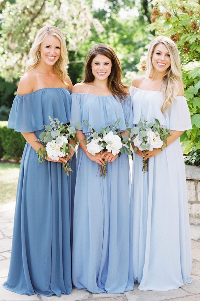 Robe longue pour mariage tenue habillée femme printemps robe à porter robe bleu epaules denudees