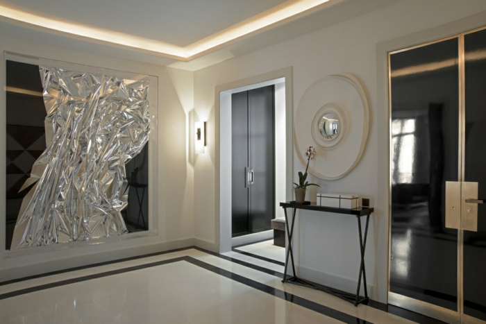 meuble entrée couloir simple, miroir décoratif, art extravagant