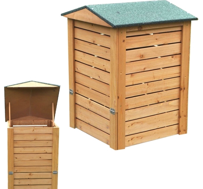 composteur en bois pour jardin avec porte et petit toit vert, modèle de bac à composter fabriqué de bois clair