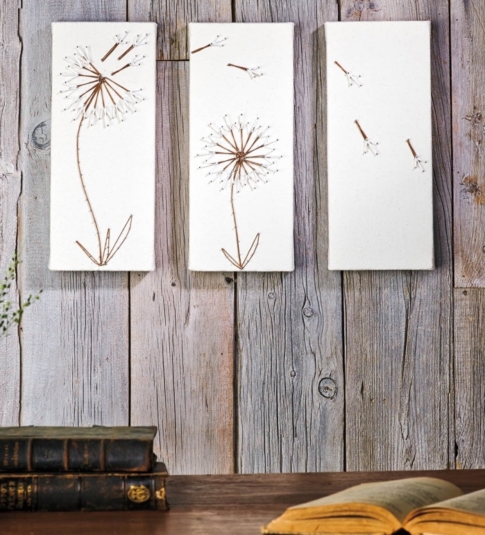 idée comment décorer les murs d'intérieur, objet DIY facile en forme de trois panneau de bois colorés en blanc