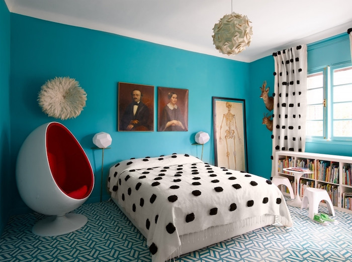 peinture chambre fille bleu turquoise pour déco moderne design originale