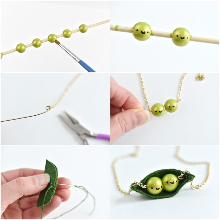 comment réaliser un collier petits pois original à deux rangs pour la fête des mères, idée originale pour une activité manuelle fete des meres