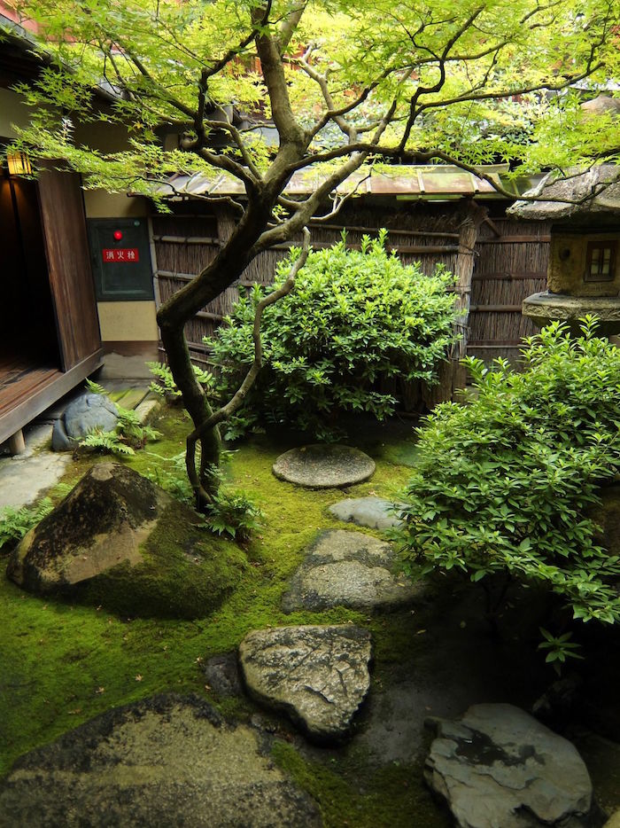 jardin Tsukiyama japonais vrt avec sol en mousse avec pierre Tobi-ishi Sekimori-ishi kakei