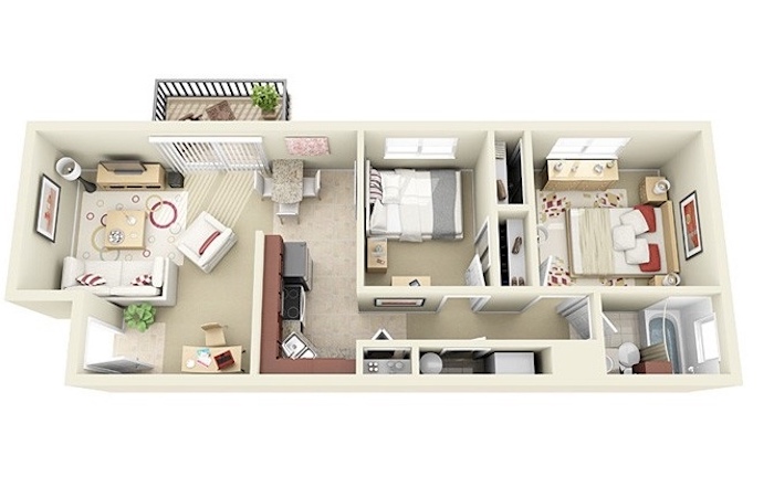 Aménagement studio 50m2 idée déco appartement moderne idée stylée modele 3d