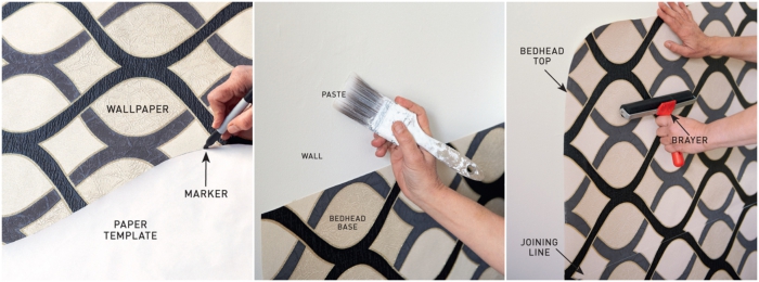 comment faire une tete de lit originale avec du papier peint découpé en 