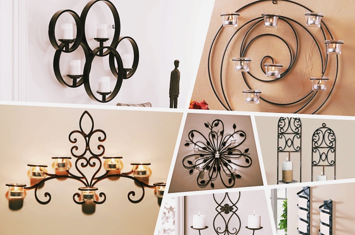 aménagement et décoration d'intérieur avec objets en métal, decoration murale design metal en forme de cercles bougeoirs en fer