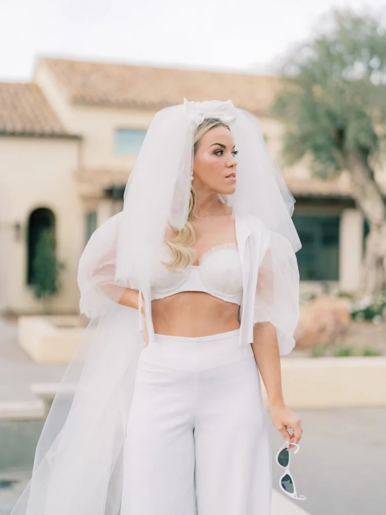 bustier soutien gorge ensemble mariage pantalon taille haute fluide
