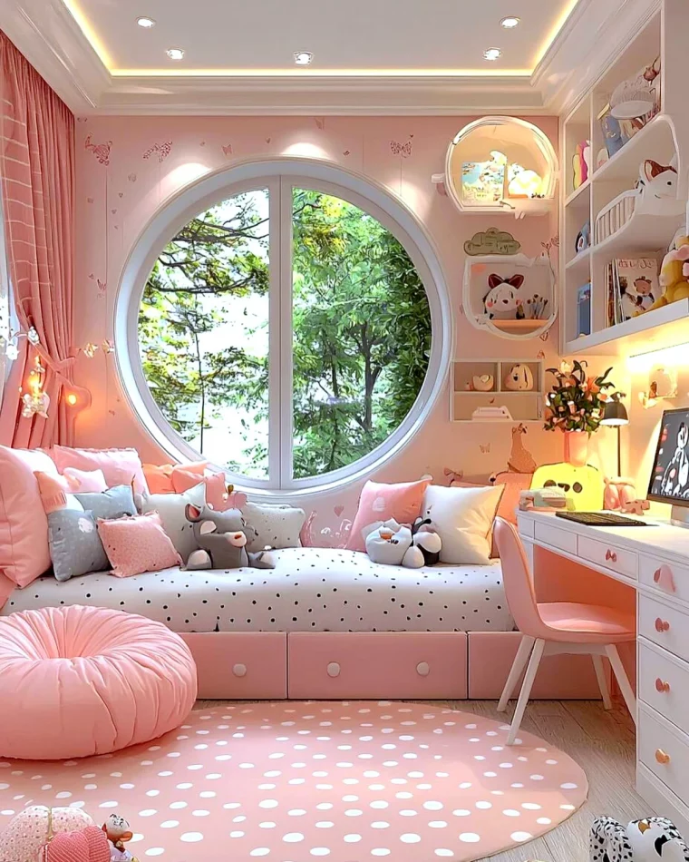 chambre de petite fille rose et blanche