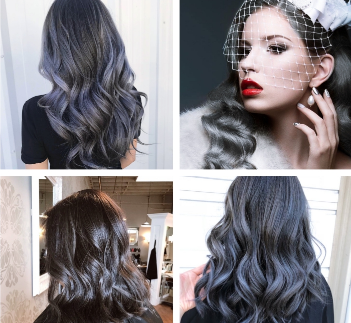 produits de coloration pour cheveux gris de couleur l oreal, exemple de balayage sur cheveux noirs aux reflets gris