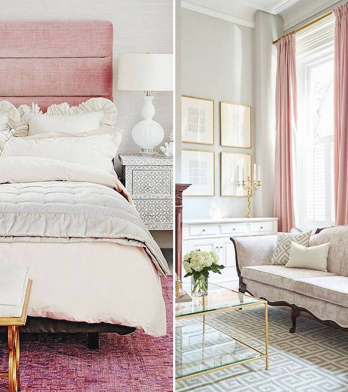 Idée deco gris et rose deco rose poudré vieux rose couleur blanc et rose fantastique chambre à coucher et salon au meme style