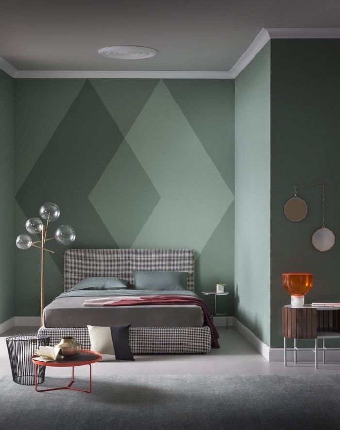Chambre bleu canard tendance couleur 2018 décoration moderne de chambre deco mur vert géométrique peinture