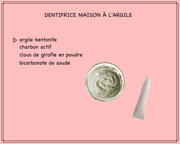 recette dentifrice facile aux ingrédients simples, à l'argile bentonite, au charbon actif, bicarbonate de soude et à la poudre de girofle
