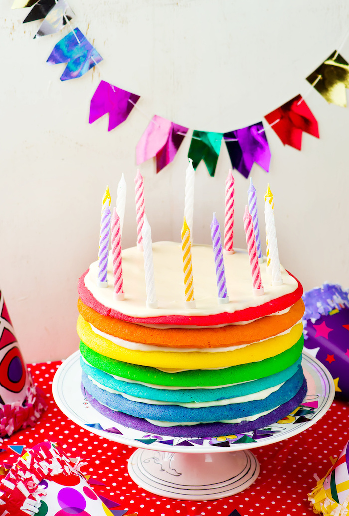 Gateau pour enfant gateau anniversaire facile gâteaux d'anniversaire pour enfant arc en ciel génoise coloré 