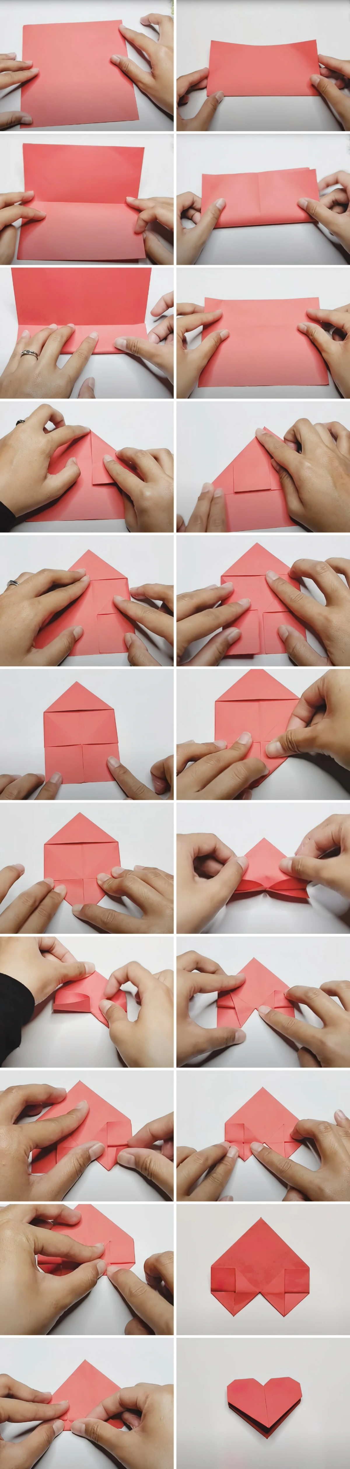 diy origami coeur tuto pliage technique papier cartonne rouge