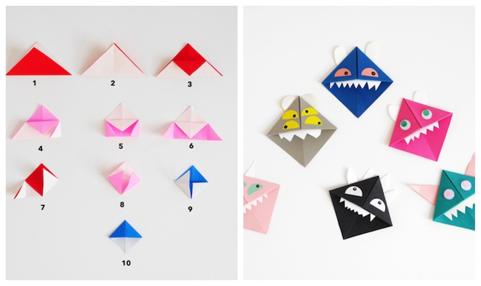 marque-page origami montres en papier, idée d activité manuelle halloween, motif vampire