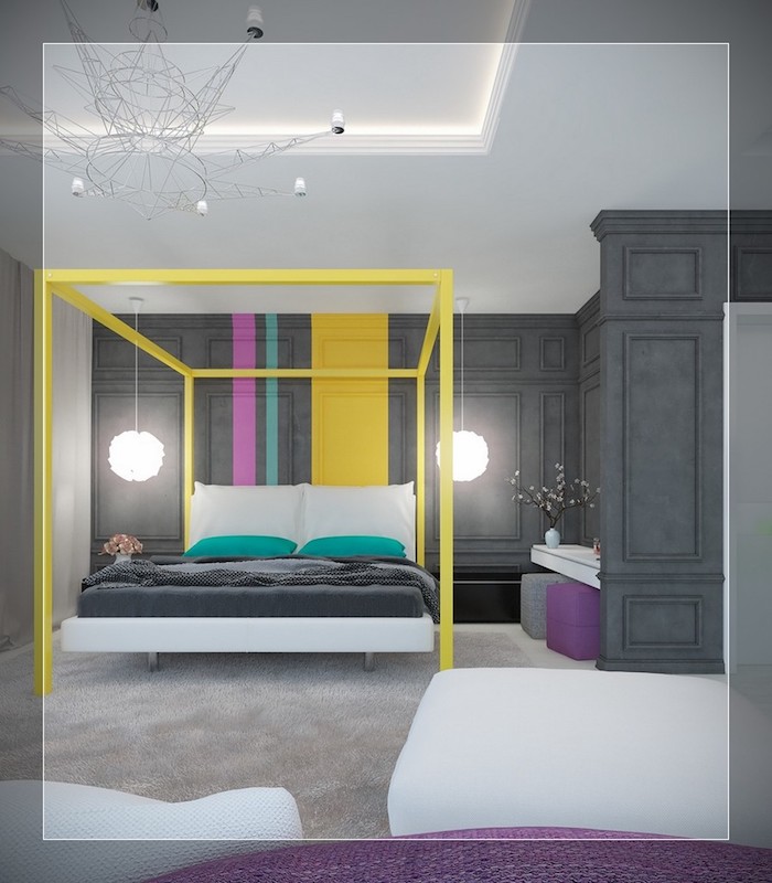 Comment assortir les couleurs tapisserie chambre adulte couleur mur chambre originale idée chambre gris détails jaune et vert
