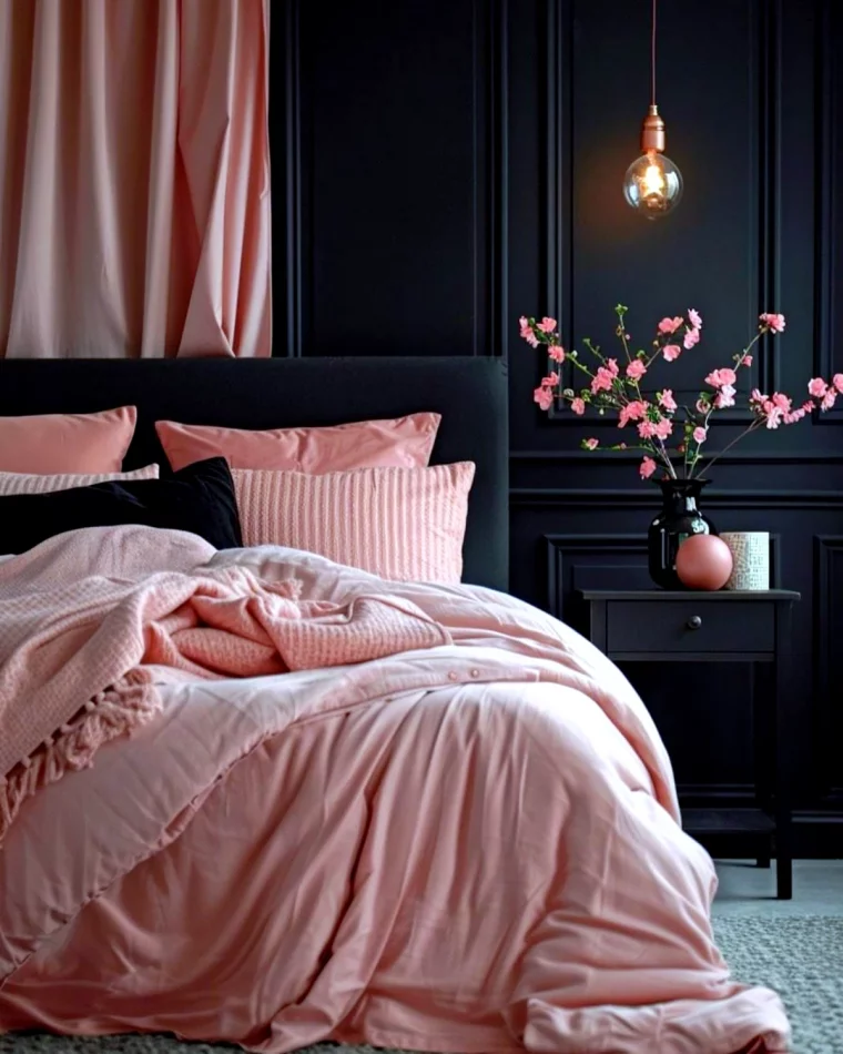 idee de deco chambre a coucher rose et noir