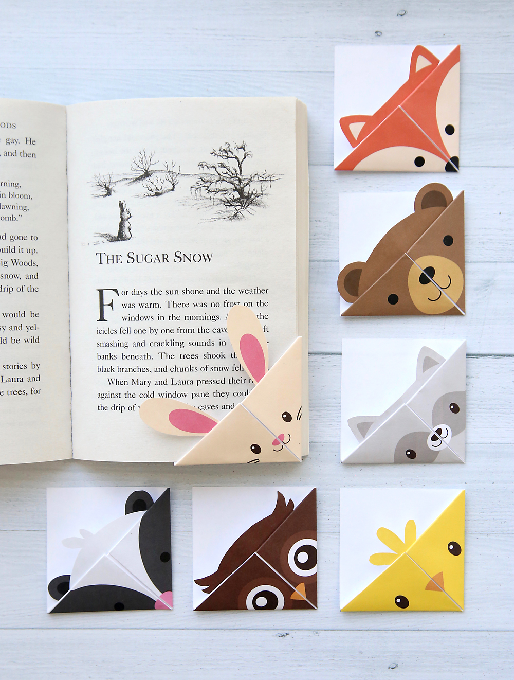 exemple de marque page origami à pliage simple, marque page motif animal à imprimer, activité manuelle primaire maternelle simple