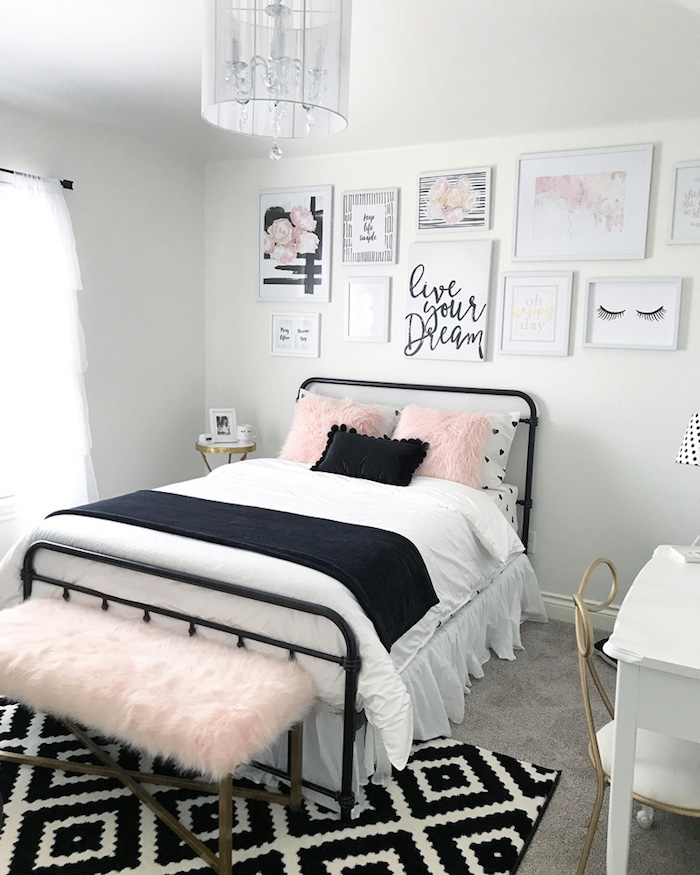 Intérieur déco chambre gris et rose peinture rose poudré quelle décoration chambre moderne noir blanc et rose