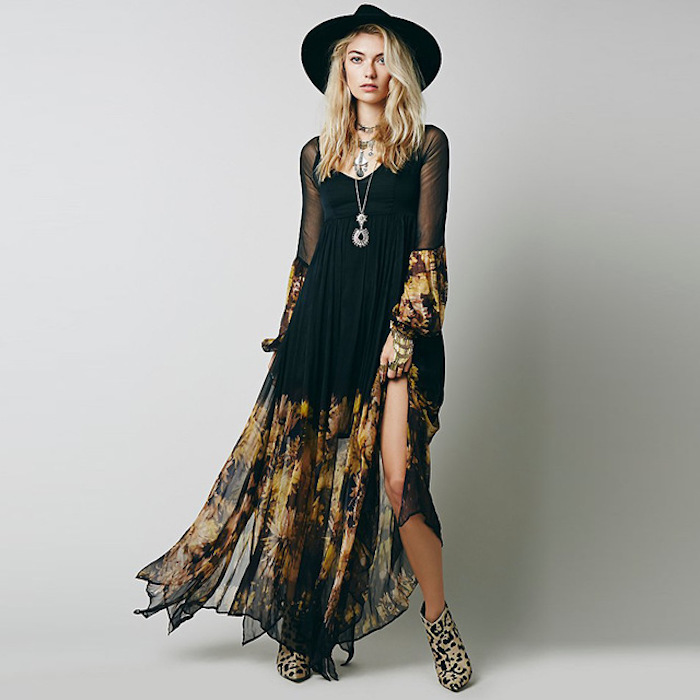 Robe blanche boheme vetement hippie chic femme stylée confort tenue associer une robe dentelle noire avec bottines leopard