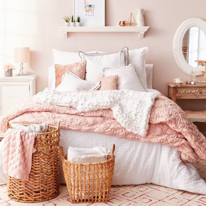 Idée déco chambre à coucher rustique vieux rose couleur chambre rose poudré décoration scandinave hygge style