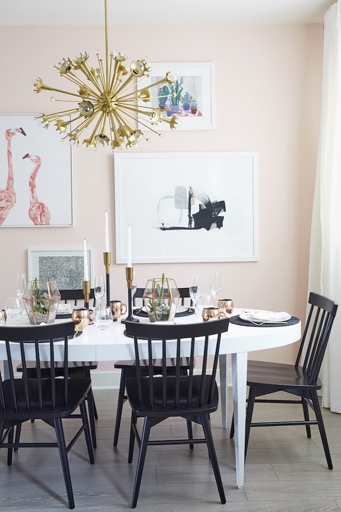 Deco salle a manger mur rose tableaux moderne chambre rose et gris belle chambre décoration blanc rose et noir
