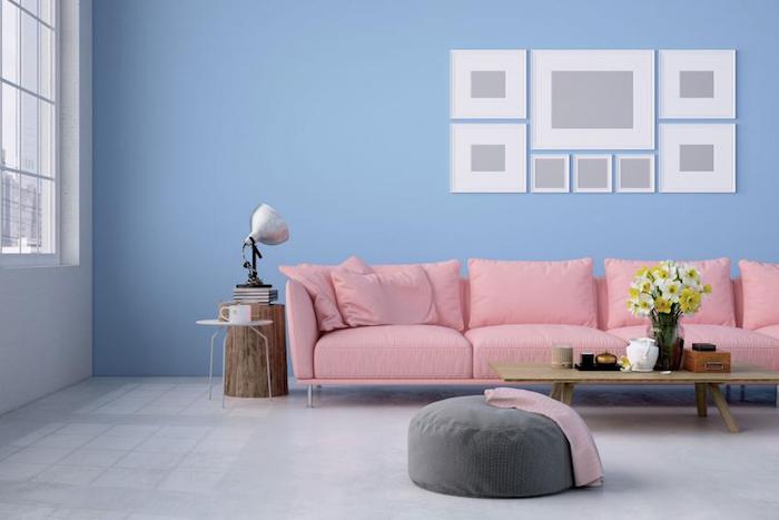 Chambre rose et bleu salon moderne canapé rose quelle couleur associer au rose poudre intérieur déco
