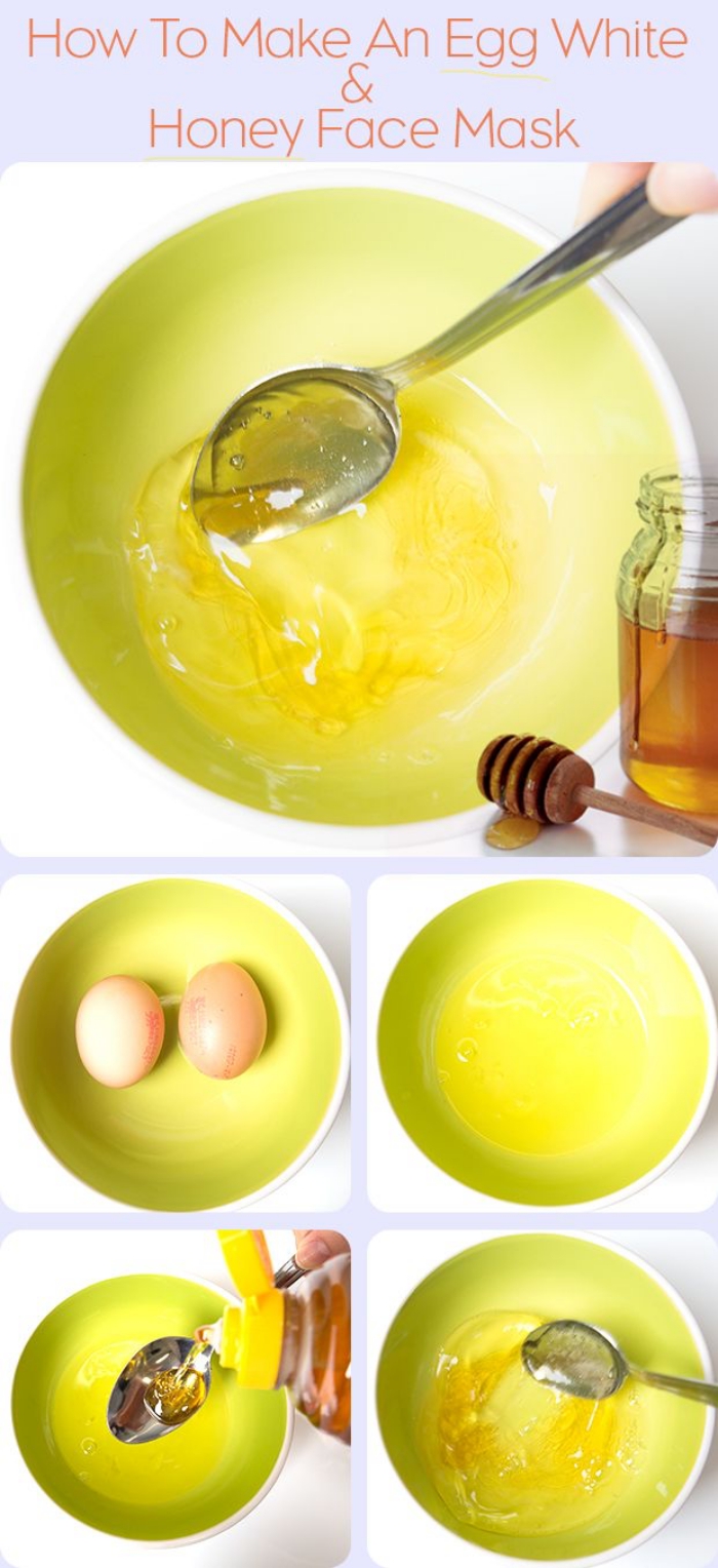 soin du visage pour pores dilatés et points noirs, à base de deux ingrédients simples, masque visage au miel et blanc d'oeuf