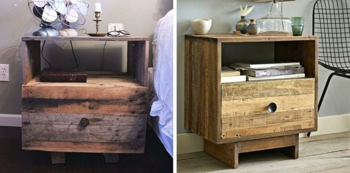 utiliser un vieux meuble comme table de chevet bois, meuble de rangement vintage jouant le rôle de chevet