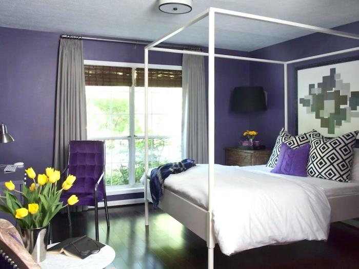 Couleur de peinture pour chambre couleur idéale pour chambre adulte design nordique violet et blanc