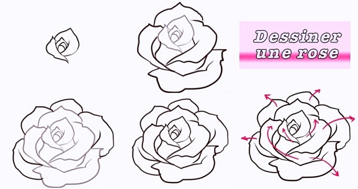réaliser un dessin fleur noir et blanc au crayon, tutoriel avec étapes pour apprendre à faire un dessin de rose ouverte